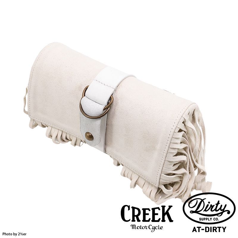 CREEK MOTORCYCLE X AT-DIRTY レザー フリンジ ツールバッグ アイボリー