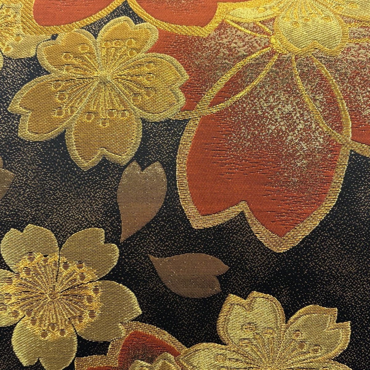 ナ4【4】◆秀品◆全通袋帯◆正絹◆ 桜楓 波 金糸 金彩 黒 【中古】 袋帯 美品 秀品 桜 金糸 箔 黒 全通 正絹 【中古】 - メルカリ