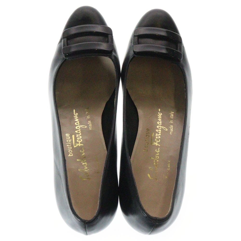 FERRAGAMO フェラガモ バックルデザイン レザー ヒール パンプス シューズ ブラック レディース KIN-KAAI_COM