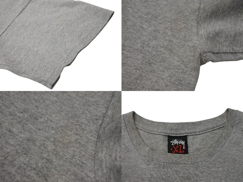 90s USA製 STUSSYステューシー 白タグ フォトプリント コットンTシャツ OLD STUSSY オールドステューシー フォト 半袖Tシャツ 古着 ヴィンテージ コットン グレー ブラック サイズXL 美品 中古 4c075818