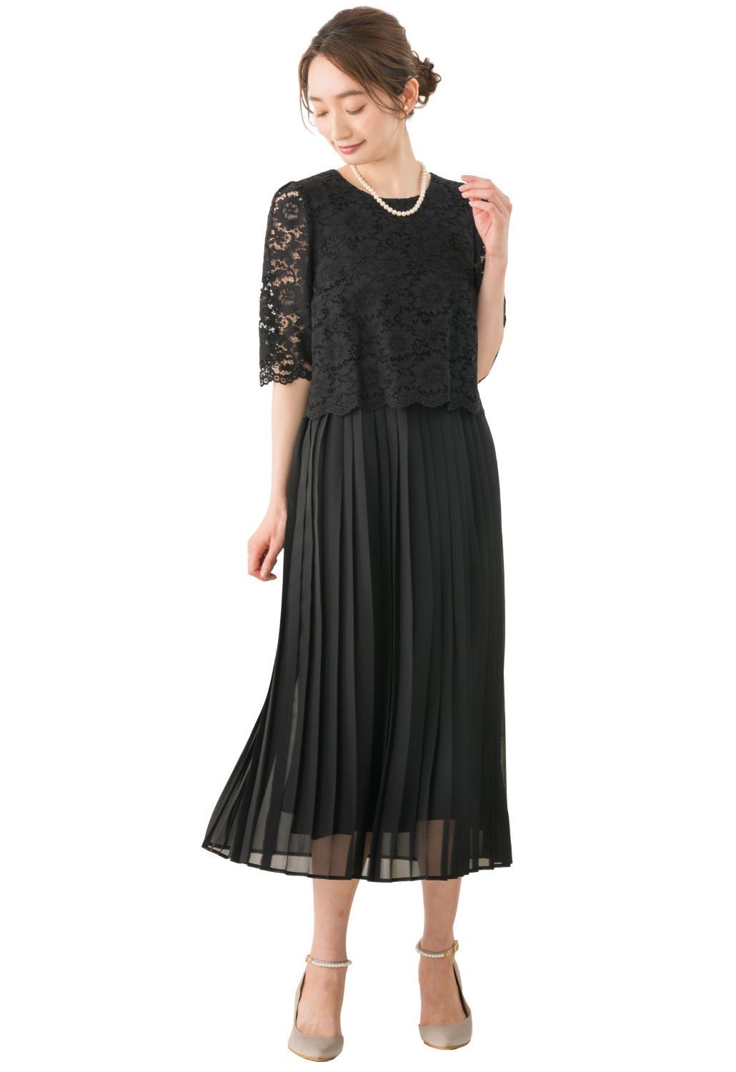 ELENA マタニティー ワンピース ロング ドレス 授乳服 Lサイズ