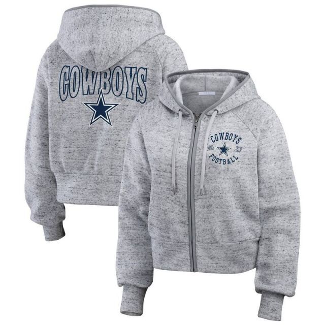 【送料無料】 ウェア バイ エリン アンドルーズ レディース ジャケット・ブルゾン アウター Women's WEAR by Erin Andrews Heather Gray Dallas Cowboys Speckled Fleece Cropped Fu