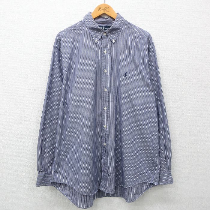XL/古着 ラルフローレン 半袖 ブラント シャツ メンズ 90s ワンポイントロゴ YARMOUTH オックスフォード 大きいサイズ ロング丈 コットン 