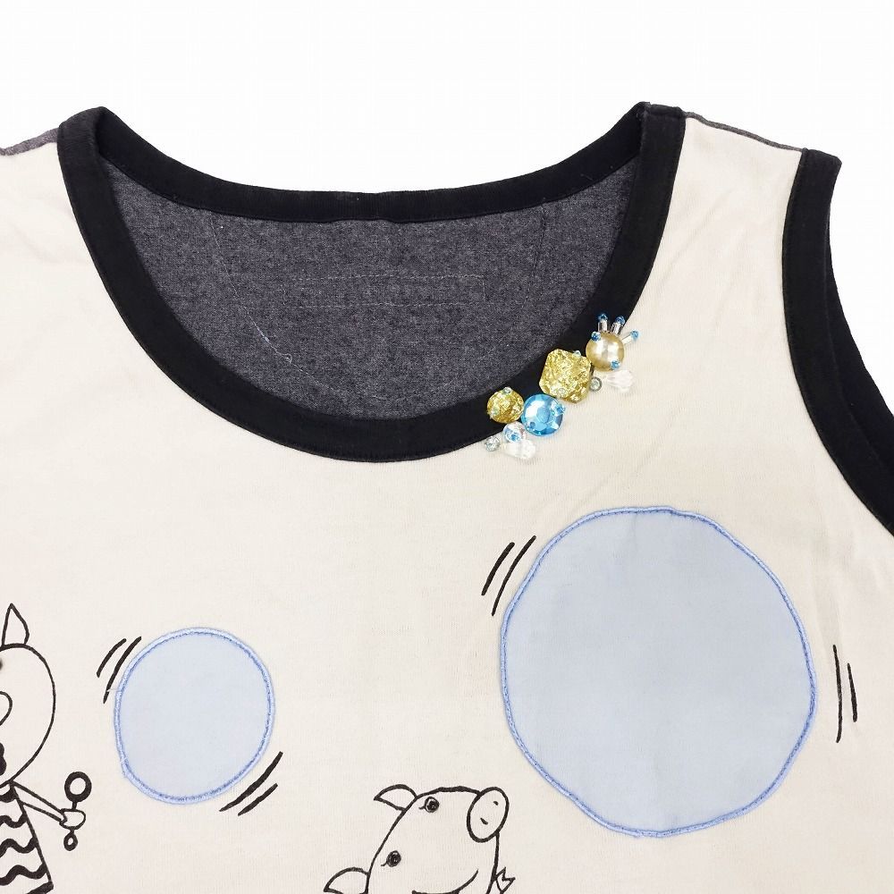 美品　アルベロベロ　ノースリーブ　チュニック　3匹ブタさん　ブラック　ビジュー ALBEROBELLO - アルベロベロ チュニック Vネックワンピース M