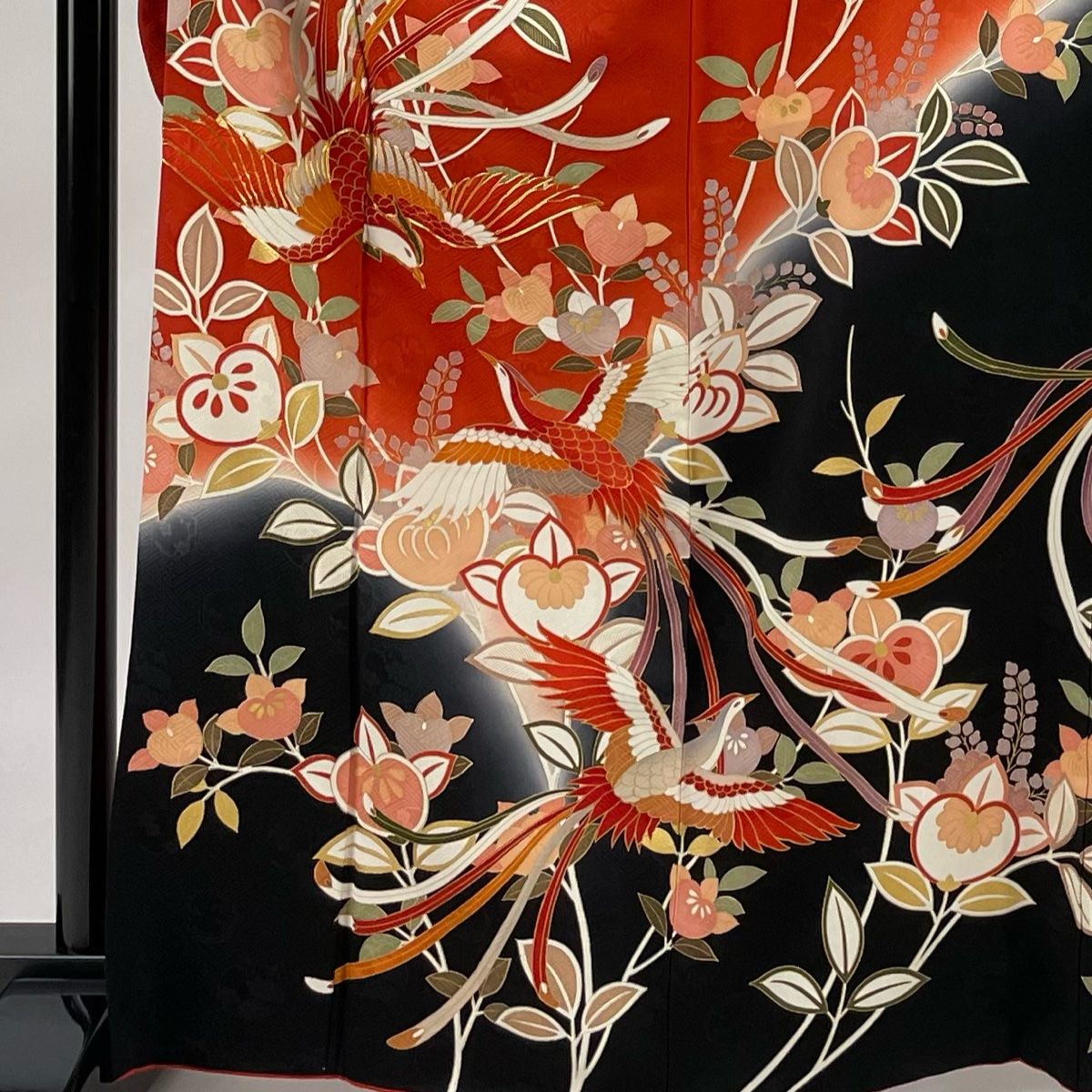 振袖 身丈165.5cm 裄丈66cm M 袷 橘 鳳凰 金糸 金彩 朱色 正絹 振袖 身丈165.5cm 裄丈66cm M 袷 橘 鳳凰 金糸 金彩 朱色 正絹