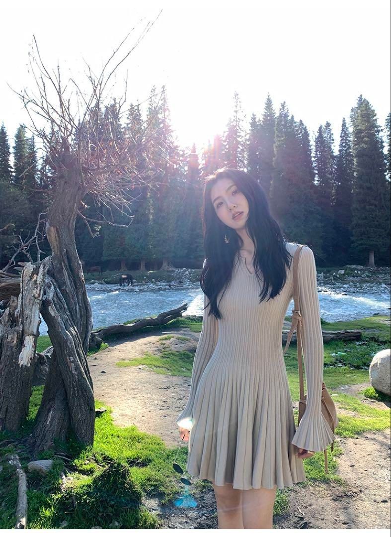 大人 ミニニットワンピース 春お出かけデートに最適高見えデザイン