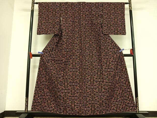 平和屋着物○江戸小紋 万筋 濃藍色×白 正絹 逸品 AAAU0014np