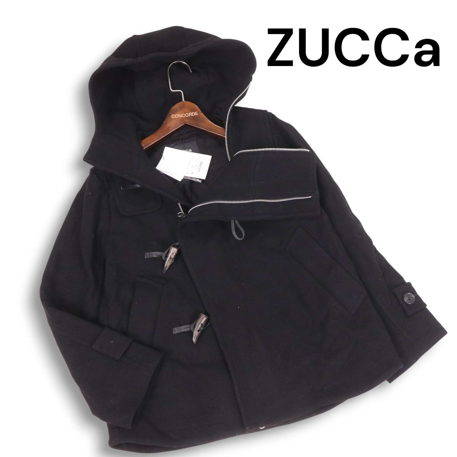 ♥ ZUCCa ズッカ 秋冬 ウール ジップデザイン ダッフル コート Sz.S レディース 黒