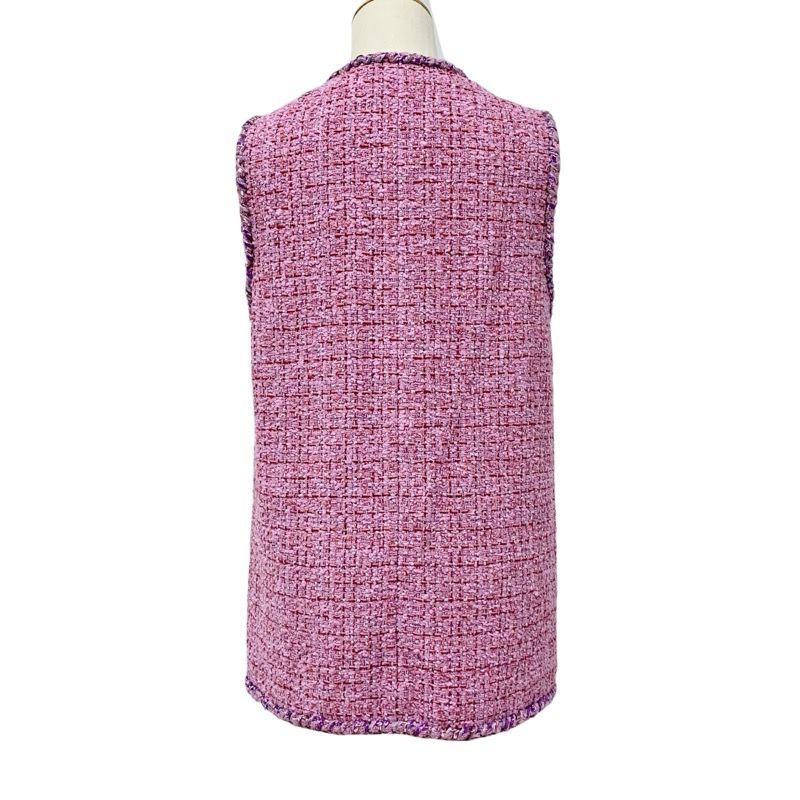 美品　CHANEL シャネル　ツイード　グリポア　チェーン　ベスト　トップス 中古・古着通販】CHANEL (シャネル) ツイードベスト ピンク