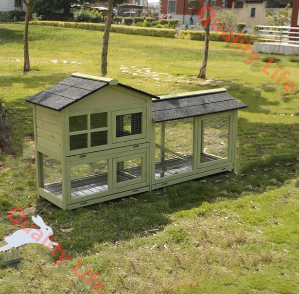 傾斜ランとトレイ付きの2階建てウサギケージ