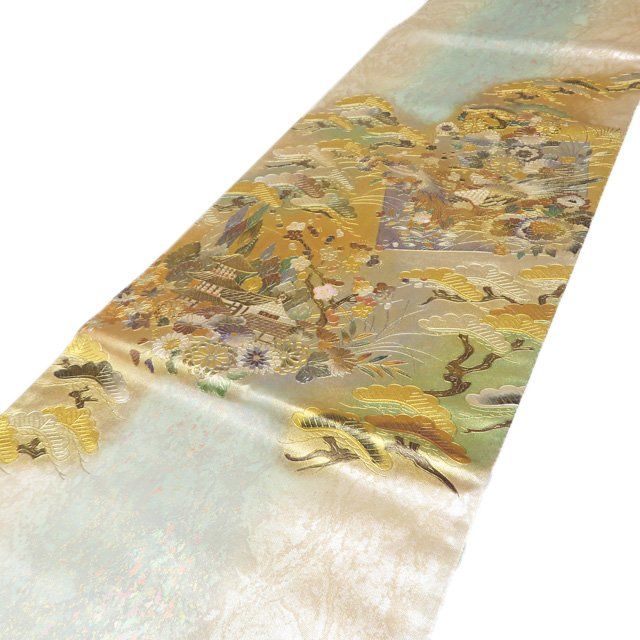 k-5827 純金箔 扇に花鳥 正絹 お太鼓 袋帯 楽天市場】袋帯 美品 秀品 本金箔 瑞扇面麗花鳥 関西仕立て 扇