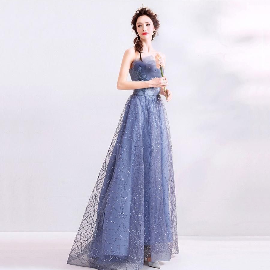 ロングドレス 演奏会 ドレス 青 カクテルドレス 結婚式 パーティードレス 安い 花嫁 イブニングドレス 二次会 フォーマル 発表会 コ