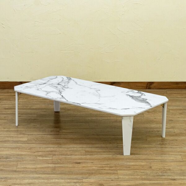 折脚テーブル 約120×60cm マーブルホワイト MWH 完成品 代引不可 WWW_KANDAIZUMI_COM