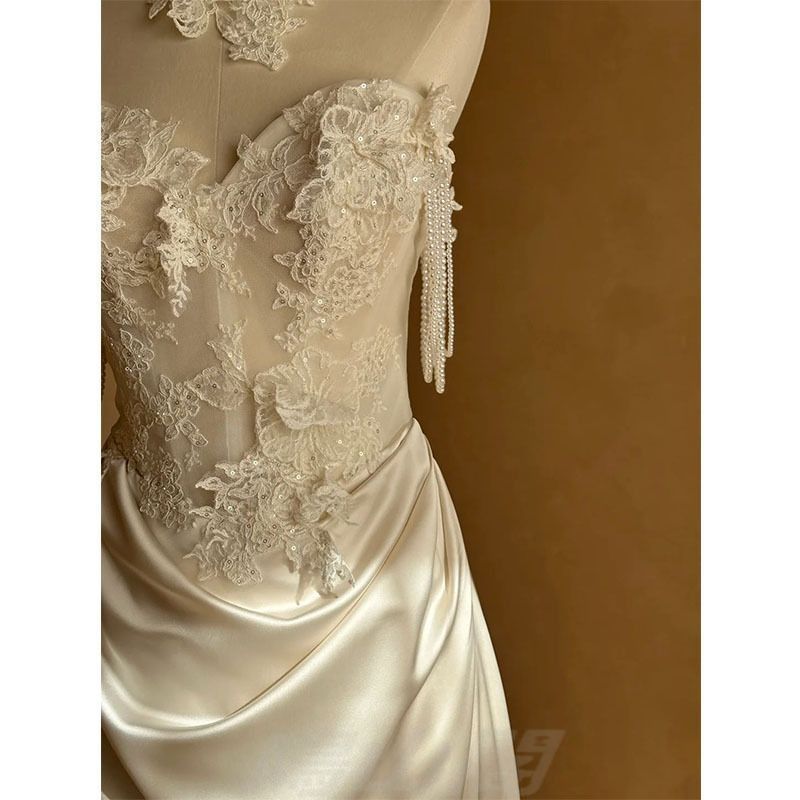 感 フランス風レース 軽やかウェディングドレス レディース 小顔効果 魚尾ロングドレスWP 109 MAAHADDERANG_COM