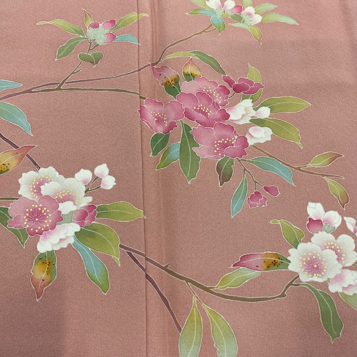 付下げ 身丈162cm 裄丈65.5cm M 袷 百貫達雄 落款 枝花 菊