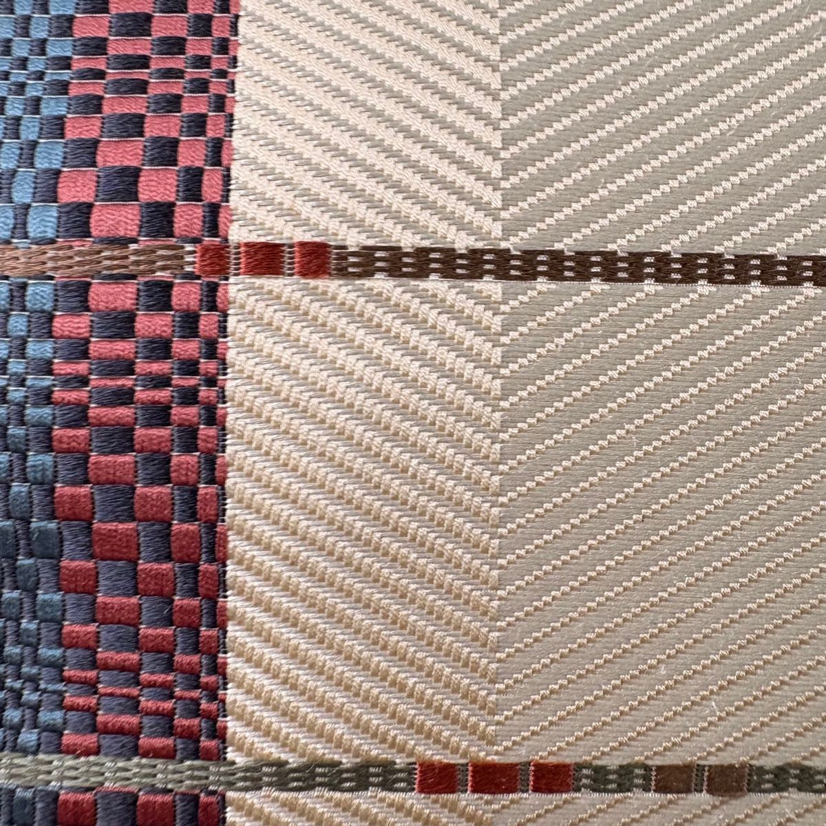 名古屋帯 美品 秀品 縞 花唐草 赤茶 正絹 中古