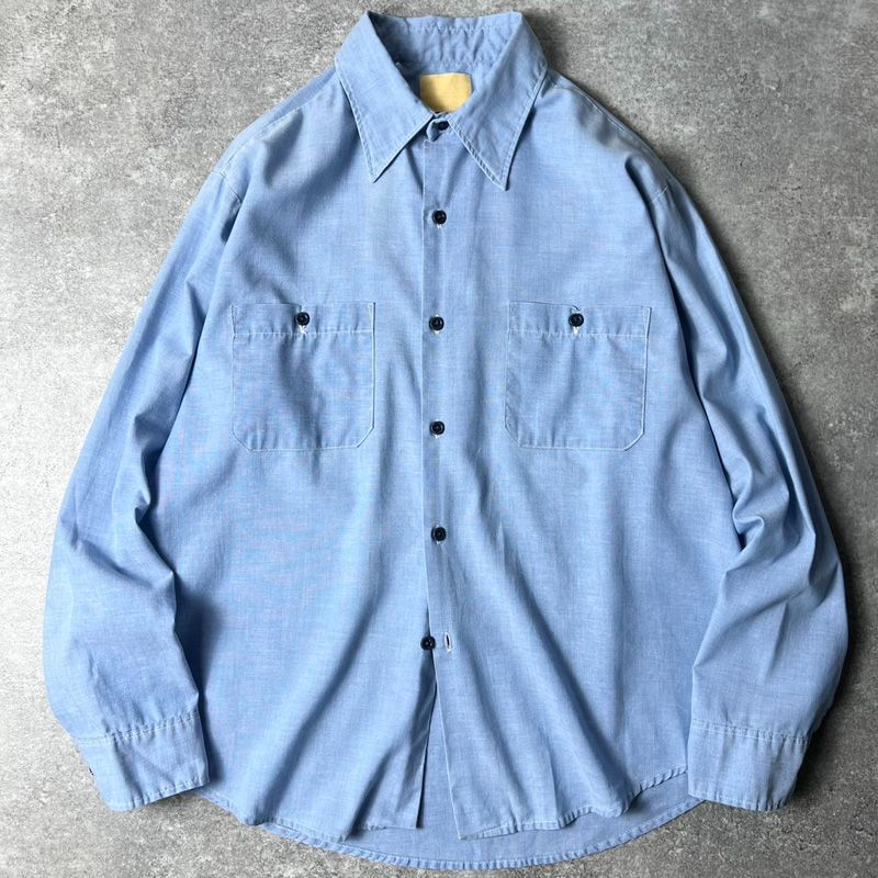 70s Sears Roebucks バック プリント 長袖 シャンブレー シャツ XL | 70年代 ビンテージ シアーズ ローバックス ワーク