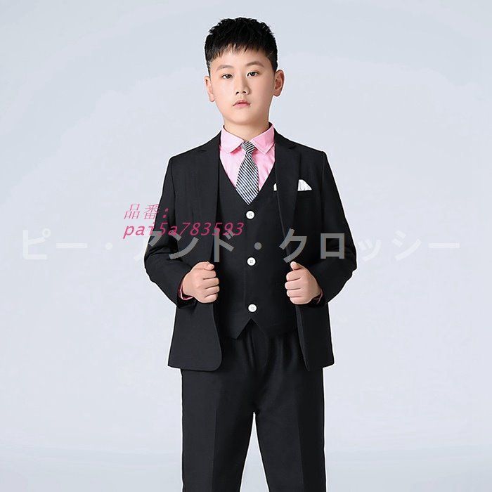子供服 スーツセット 男の子 フォーマルスーツ おしゃれ キッズ 大きいサイズ 卒園式 七五三 白黒 太め 発表会 卒業 結婚 5点セット pai 5 a 783593