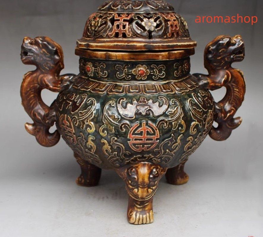 景徳鎮 香炉 三足龍紋 磁器 双耳香炉 陶磁器 工芸品 観賞 置物 美術品 収蔵