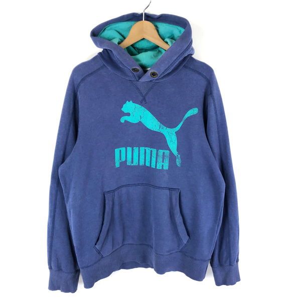 【古着】 PUMA プーマ パーカー 大判プリント ブルー系 メンズM 【中古】 n043857