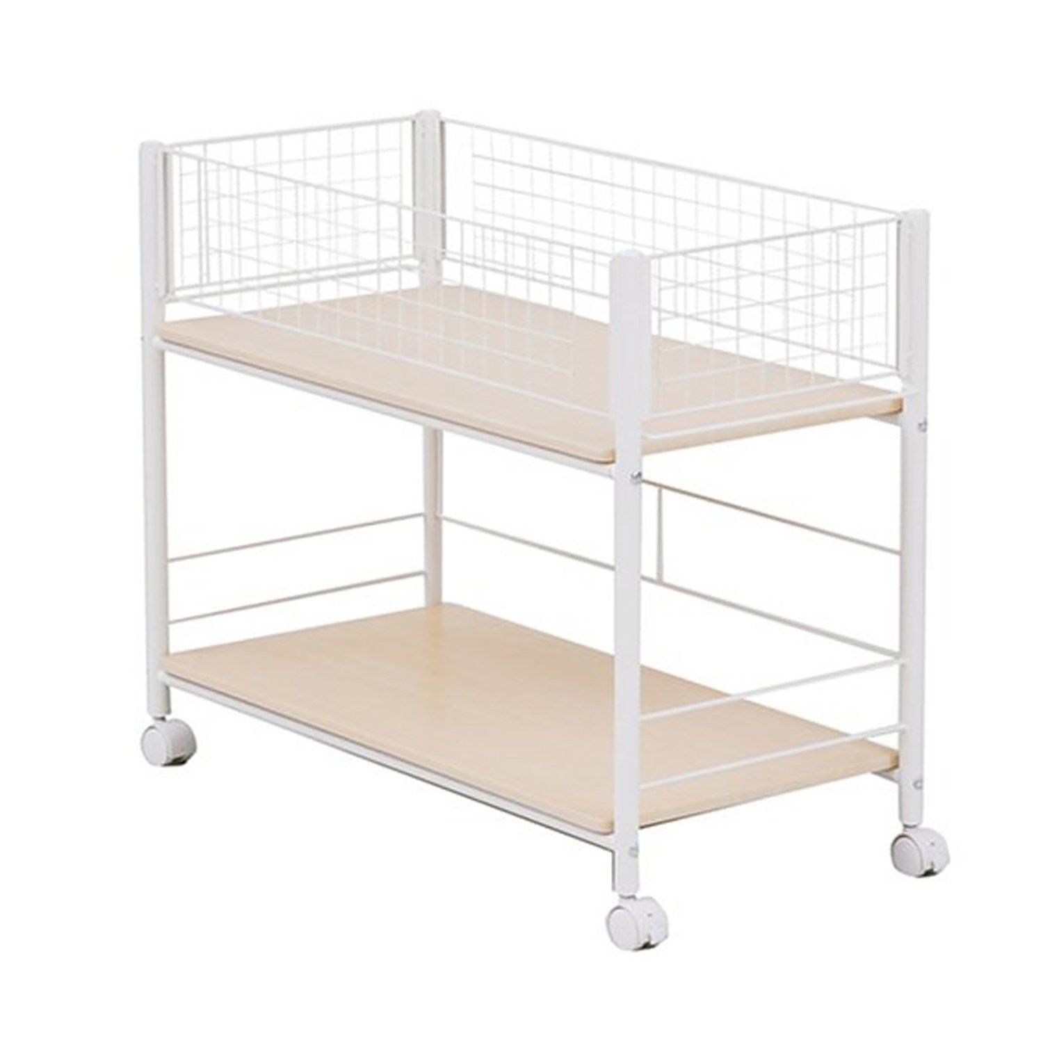 【在庫処分】押入れ(クローゼット)収納 ラック 幅38×奥行77×高さ65cm ストッパー付きキャスター 上段かご・下段棚板 山善 ネット・棚板取り外し可能 組立品 ナチュラルメイプル/アイボリー O