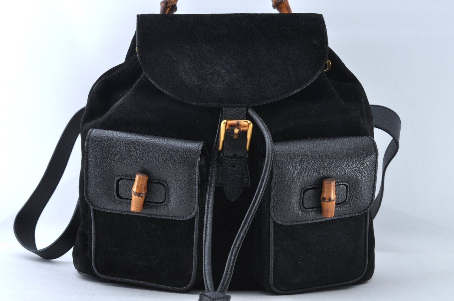 GUCCI グッチ ヴィンテージ バンブー 巾着型 バックパック スエード