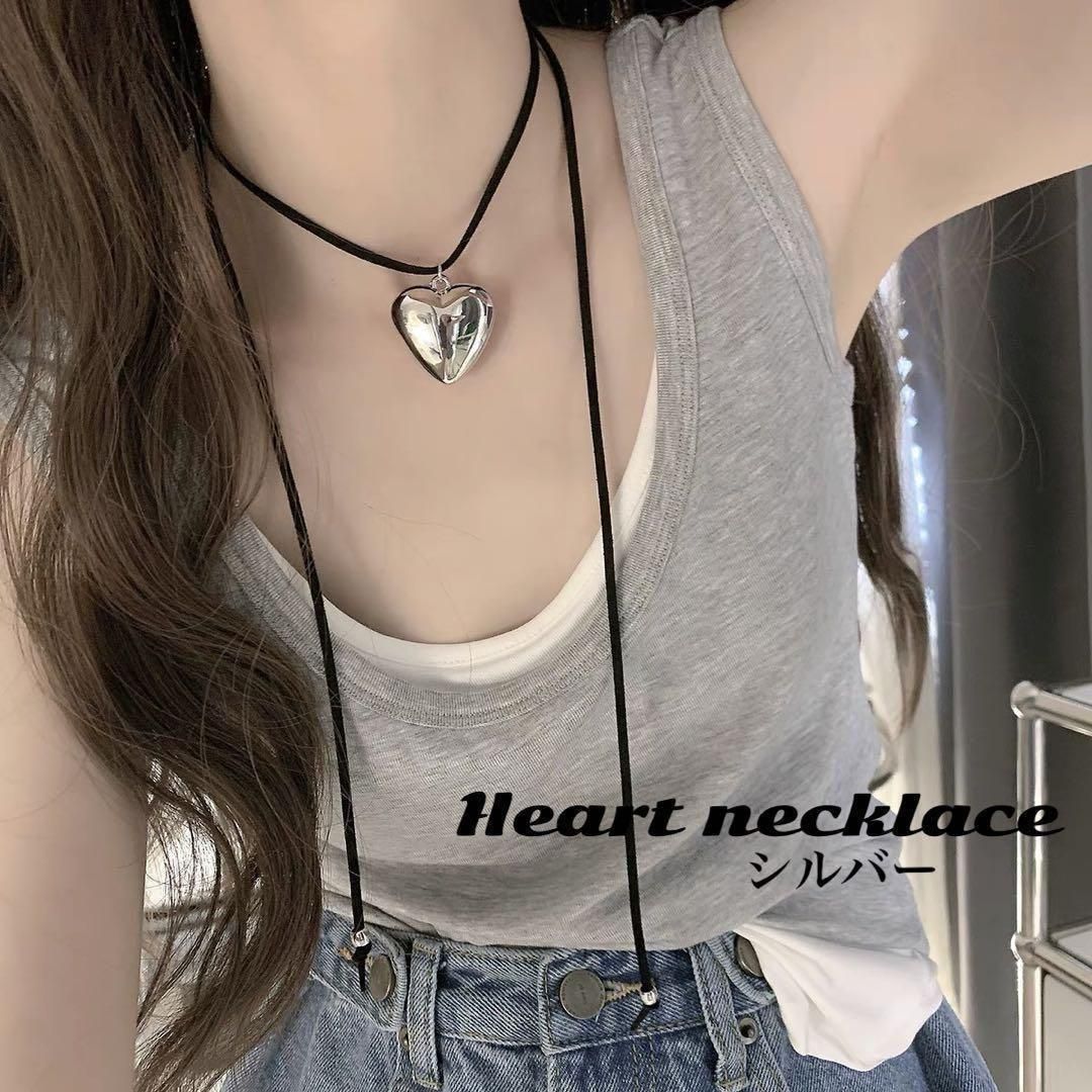 シルバーペンダントネックレス ハートチャーム付き シルバー ベーシック ハート ペンダント ネックレス / Silver
