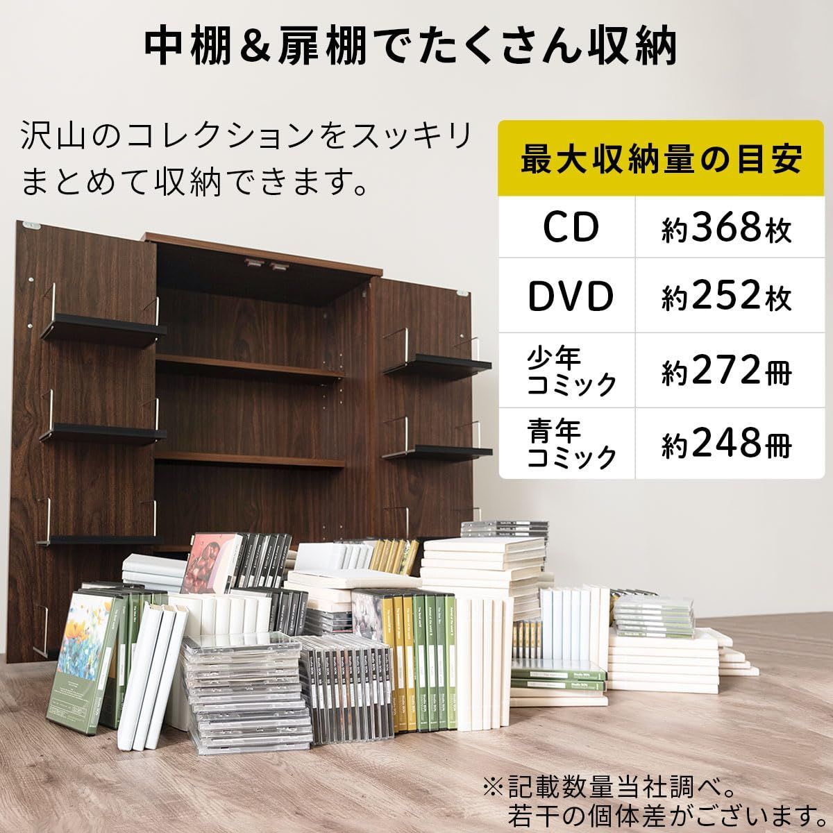 本棚 扉付き 大容量 書棚 ぼん家具 キャビネット CDラック コンパクト おしゃれ ホワイト - メルカリ