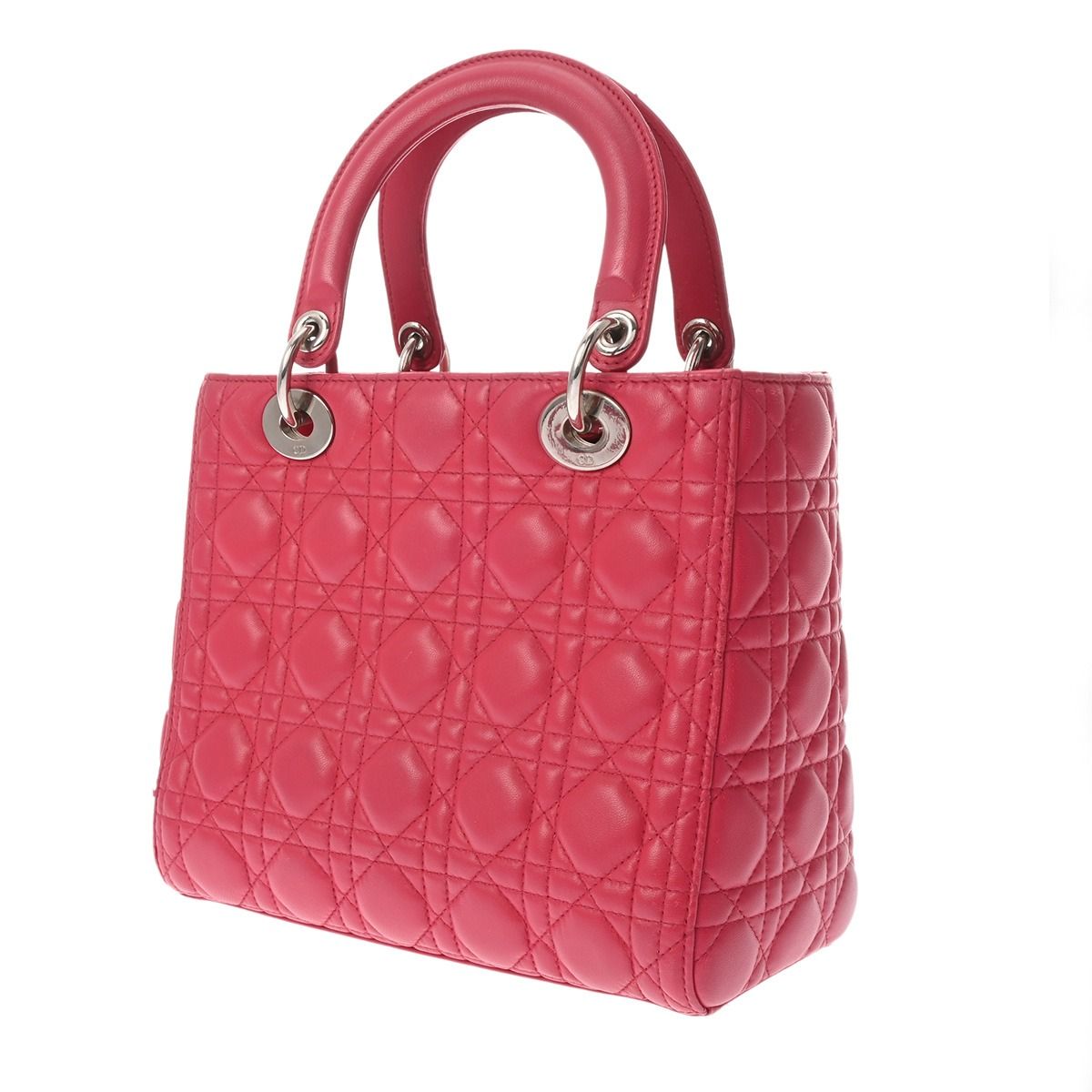 クリスチャンディオール レディディオール ミディアム ピンク イタリア レディース ラムスキン ハンドバッグ