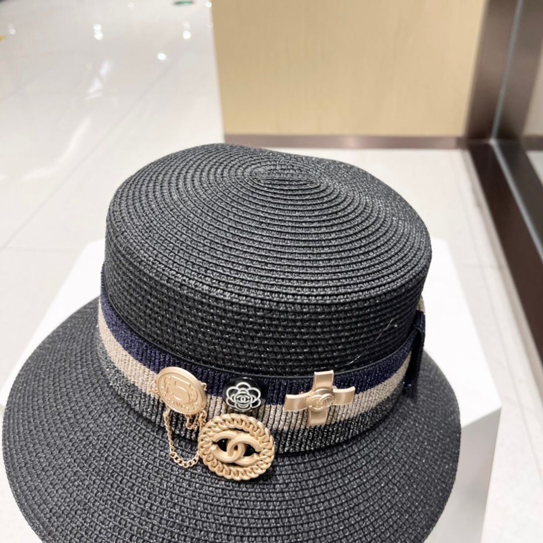 シャネル　CHANEL ストローハット　デニムリボン 24SS【CHANEL】夏に ピンクのリボンが上品でかわいい麦わら帽子