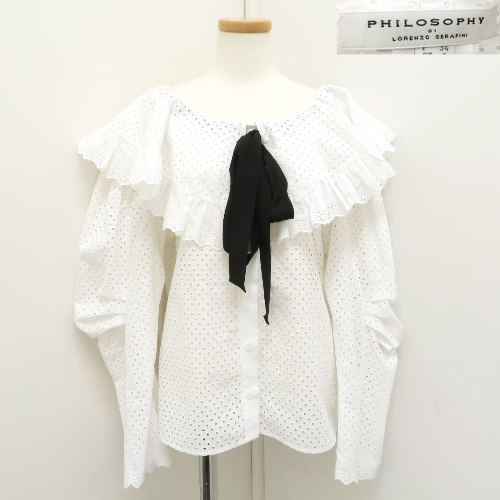 other - フィロソフィーディロレンツォセラフィニ フリル シャツ ブラウス 38 ブルー PHILOSOPHY DI LORENZO SERAFINI ストライプ ブラウス #38