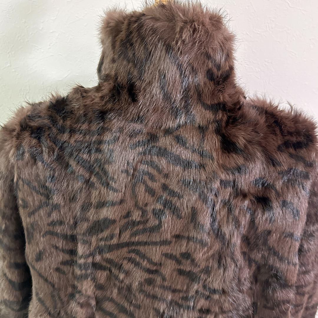 極美品】ミンクファーコート 毛皮 ブラウン 豹柄 ヒョウ ゼブラ柄 高級