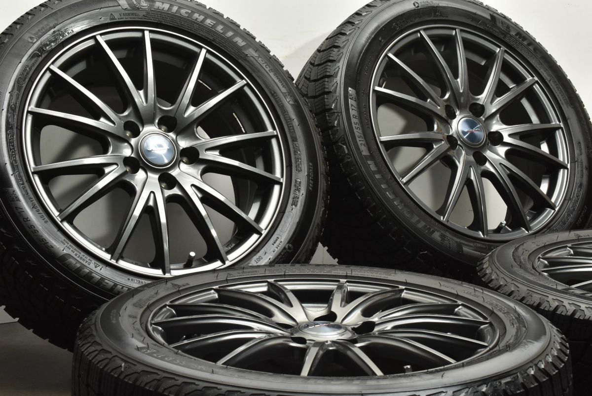 製 バリ溝 ヴェルヴァ 17in 7J 47 PCD114.3 ミシュラン X-ICE SNOW 215 55R17 カムリ マークX オデッセイ ヴェゼル CX-3 可