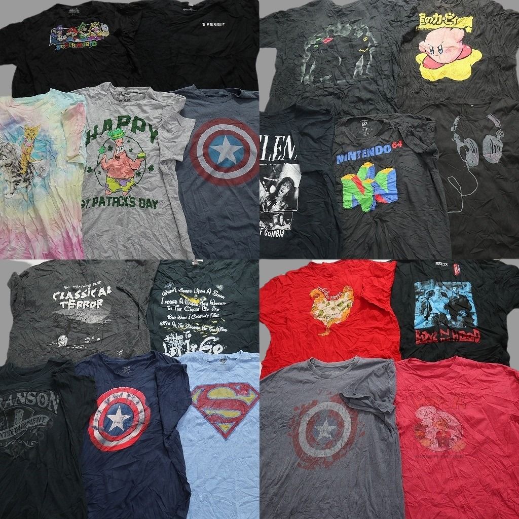 古着卸 まとめ売り カラーmix プリント 半袖Tシャツ 19枚セット (メンズ 2XL ) 映画 アメコミ キャラクター アニマル タイダイ MS6051