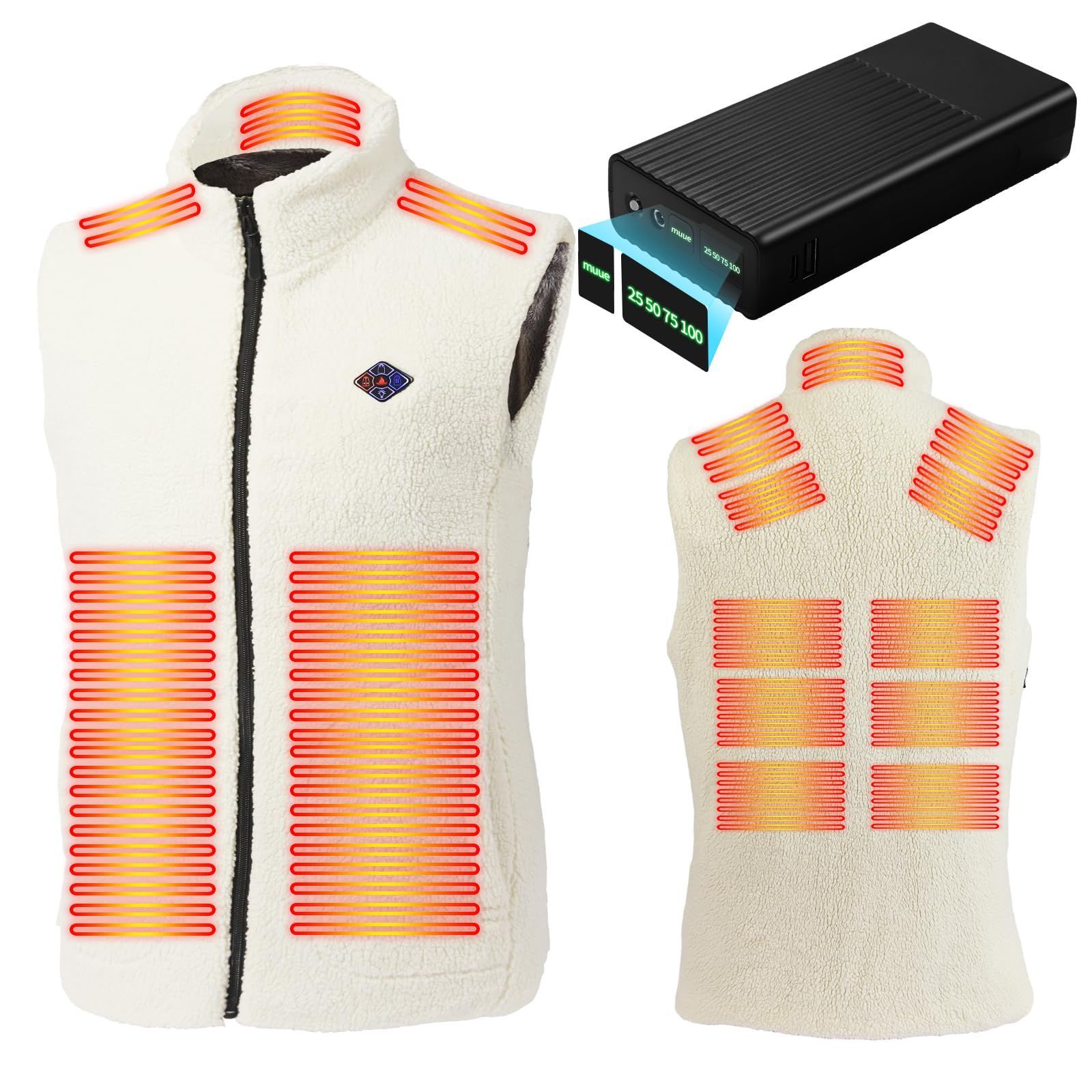 電熱ベスト バッテリー付 40000mAh DC/USB汎用 ボアフリース 新品 DC/USB汎用 ボアフリース ヒーターベスト バッテリー付き 全方位13箇所