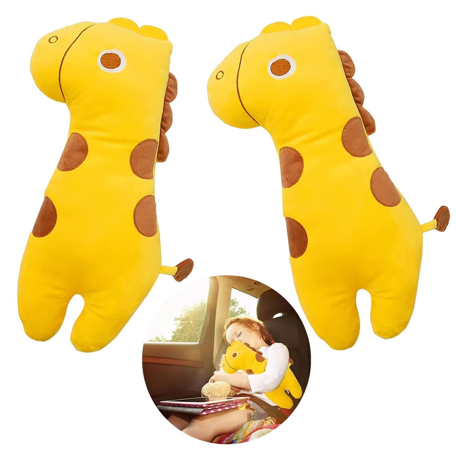 sanmaao キリン シートベルトカバー 子供用 ベルトパッド 枕 子供を守る 安全 キッズシート (キリン 2個セット) [キリン 2個セット]