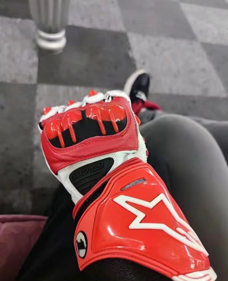バイク手袋 レーシンググローブ バイク真皮サイクリング手袋 レッド ホワイト