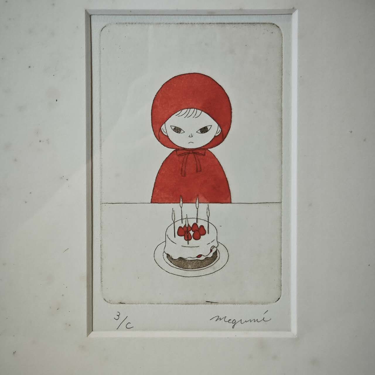 めぐみ作 赤いずきんの子 バースデーケーキと子供 版画 WWW_IBETON_RU