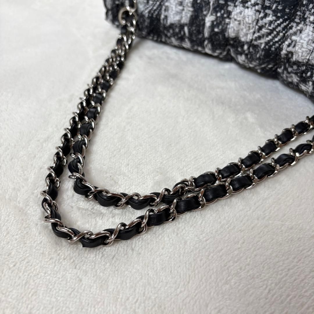 CHANEL ツイードプリント ナイロン Wチェーン ショルダーバッグ ポーチ
