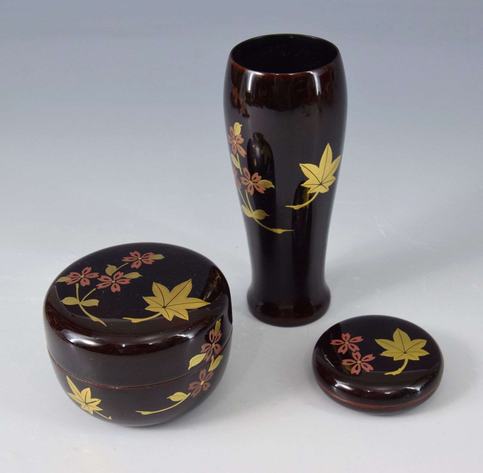 茶道具 茶箱一式 仕覆 棗、香合 茶筅入 木製 朱 茶箱 揃」 香