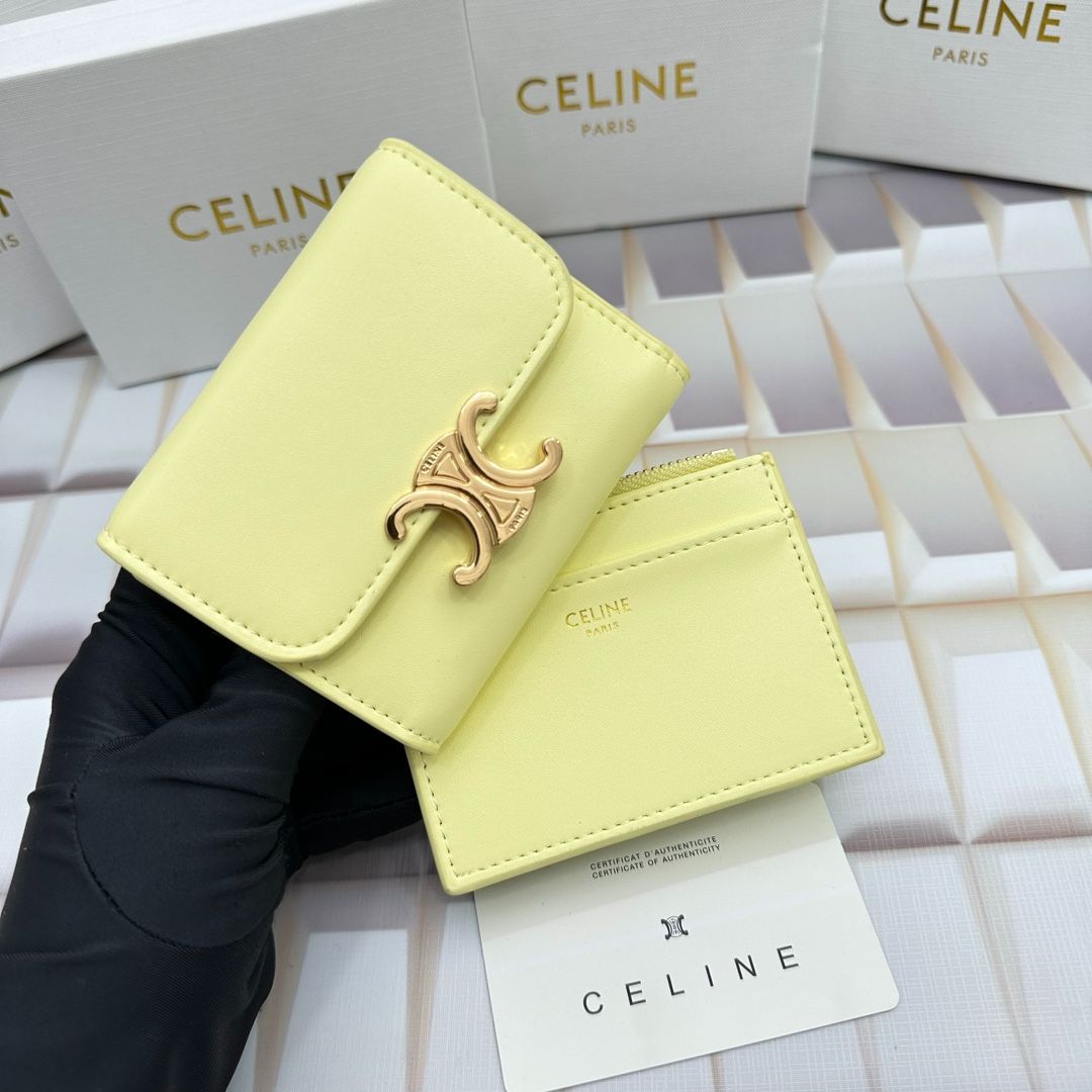 新品未使用】セリーヌ（Celine）三つ折り財布 牛革 イエロー - メルカリ