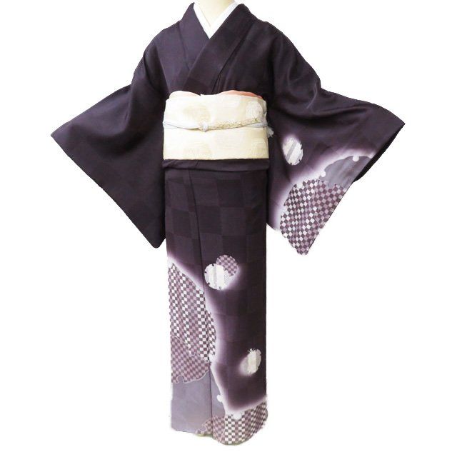 訪問着 身丈162cm 裄丈66.5cm M 袷 地紋 霞 ぼかし 薄茶色 正絹 美品 名品 中古 訪問着 身丈164.5cm 裄丈66cm M 袷 瓢箪 地紋 刺繍 黒灰 正絹