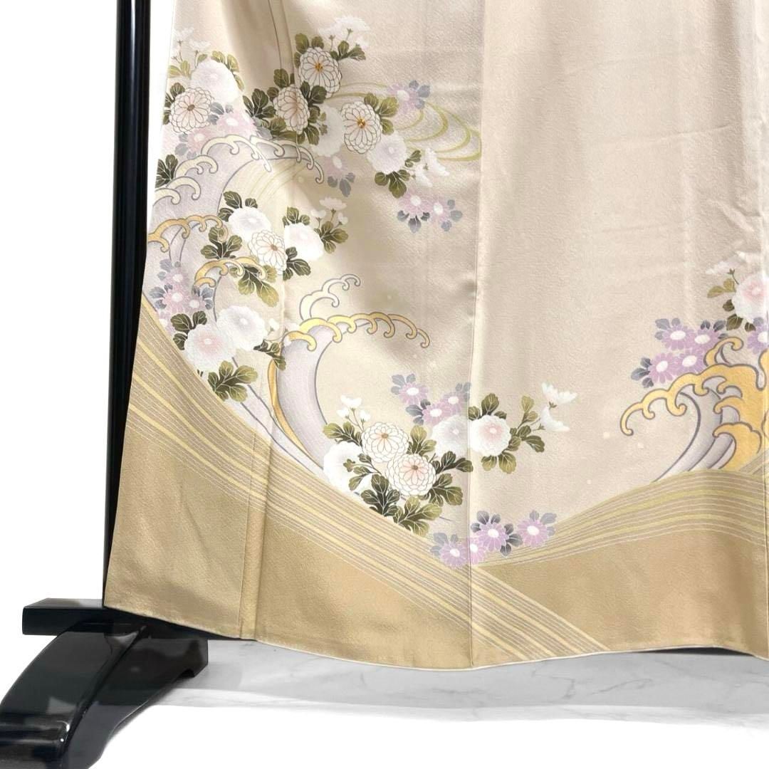 ファッション 色留袖 金駒刺繍 金彩 菊花 波模様 流線 ベージュカラー 着物 着物・浴衣