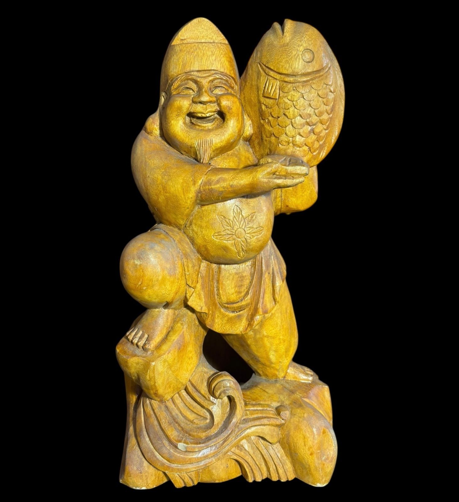 木彫り 恵比寿 七福神 木製 恵比寿様 商売繁盛 開運 縁起物 彫刻