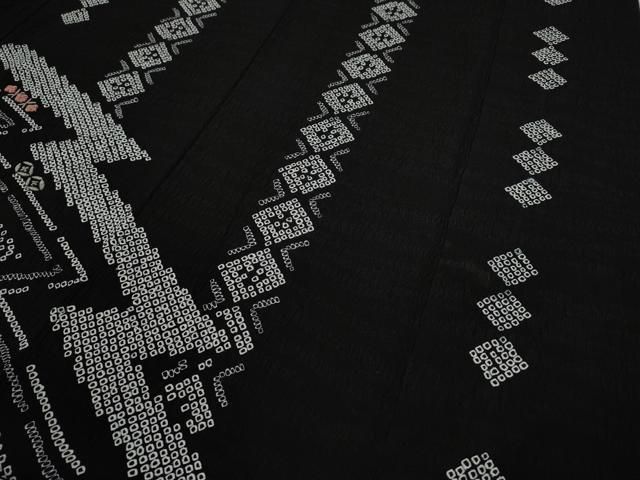 平和屋着物○中国三大刺繍 相良刺繍 訪問着 絞り 宝尽くし文 黒地 正絹