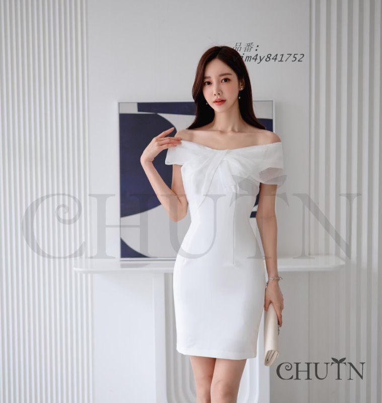 ホワイト タイト ミニ 結婚式 パーティードレス タイト 韓国 CHUTN白タイトワンピースミニ パーティードレスドッキング