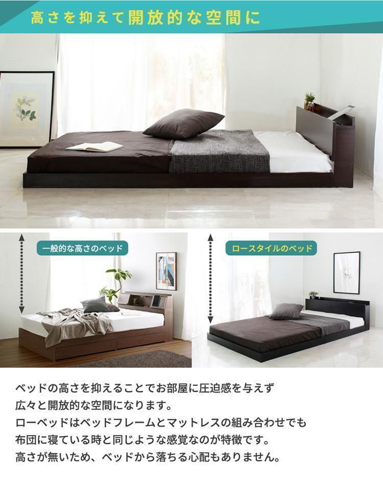 ロニー USB宮付きフロアベッドホワイト