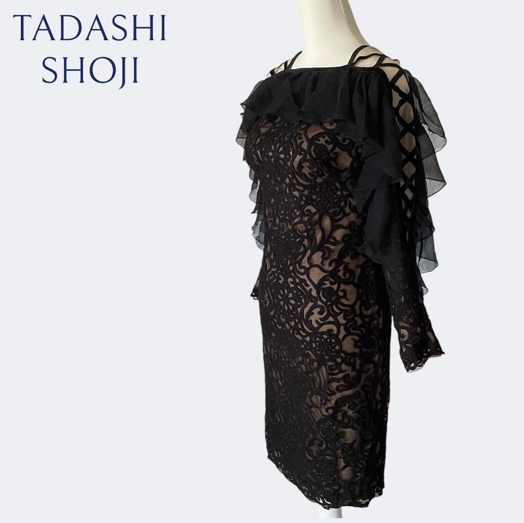 新品◇TADASHI SHOJI タダシショージ 上品ブラック総レースクロス