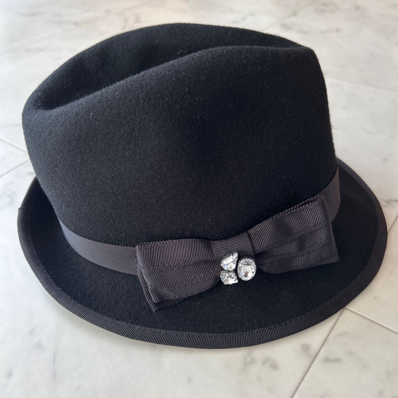 LANVIN sport ランバン リボン ビジュー付き フェルトハット ウール 中