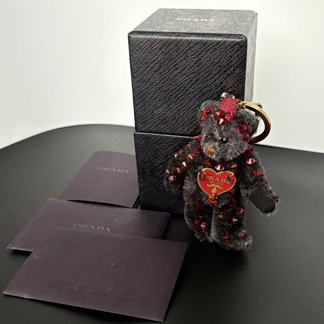 プラダ PRADA テディベア キーホルダー 1AR975 キーリング ビジュー ハート ロゴ バッグチャーム クマ 熊 NERO ネロ ブラック